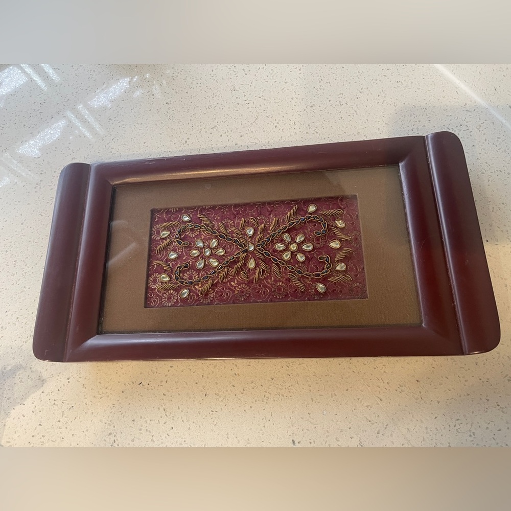 Vintage Decorative Wooden Serving Tray w/ Ornate Beaded & Jewel Inlay